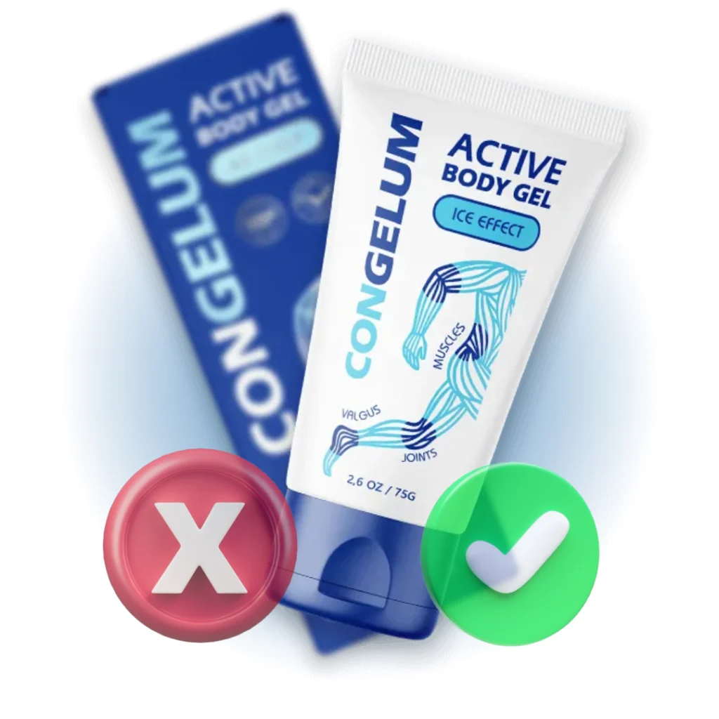 Congelum Gel bottle with signs of advantages and disadvantages