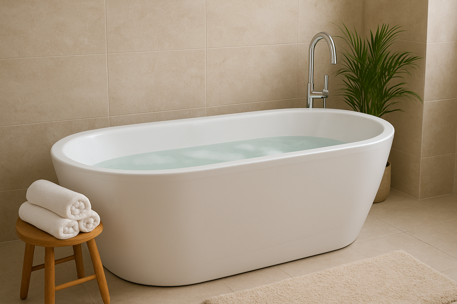 Bathtub with warm water, relaxing environment